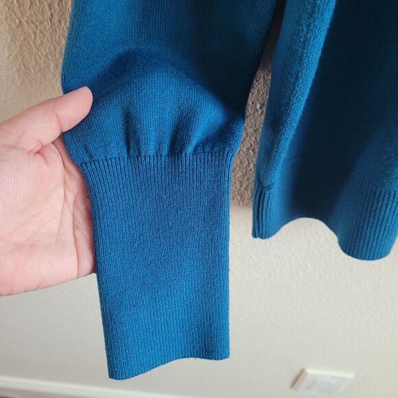 Loft Sweater Medium Teal Puff Sleeve Solid Round Neck Long Sleeve Soft 593282 - Picture 8 of 16